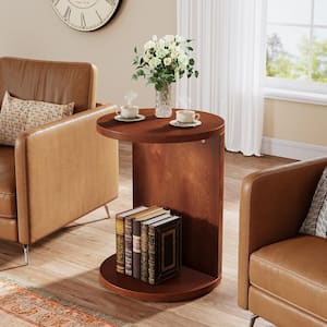 Kerlin 18.9 in. Brown Round Wood End Table 2-Tier Solid Wood Side Table for Small Space, Living Room, Easy Assembly