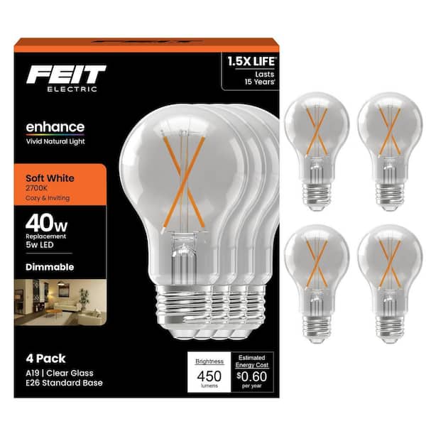 Feit Electric 40-Watt Equivalent A19 Dimmable Filament CEC 90+ CRI