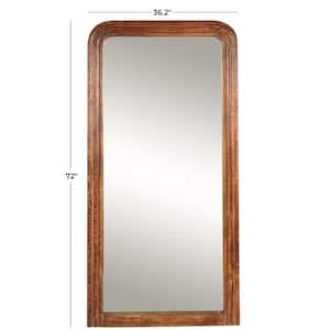 36 in. W x 72 in. H Brown Mango Wood Varnished Distressed Floor Mirror with Carved Grooves and Natural Wood Grain