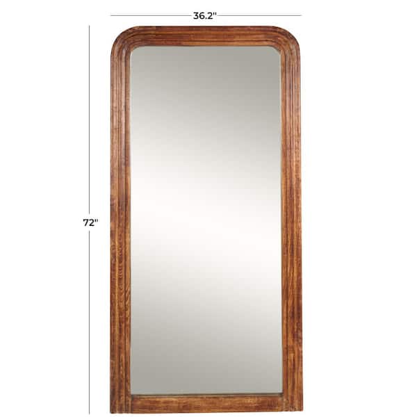Litton Lane 36 in. W x 72 in. H Brown Mango Wood Varnished Distressed Floor Mirror with Carved Grooves and Natural Wood Grain