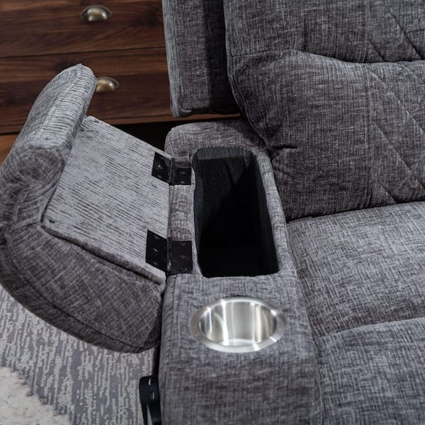Grey Extended Footrest and Extra Wide Comfort Chenille Power Lift Recliner with Armrest Storage, Massage&Heating