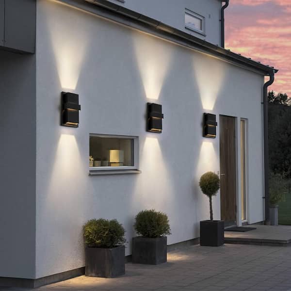 3-Light Matte Black Aluminum LED Outdoor Wall Lantern Sconce