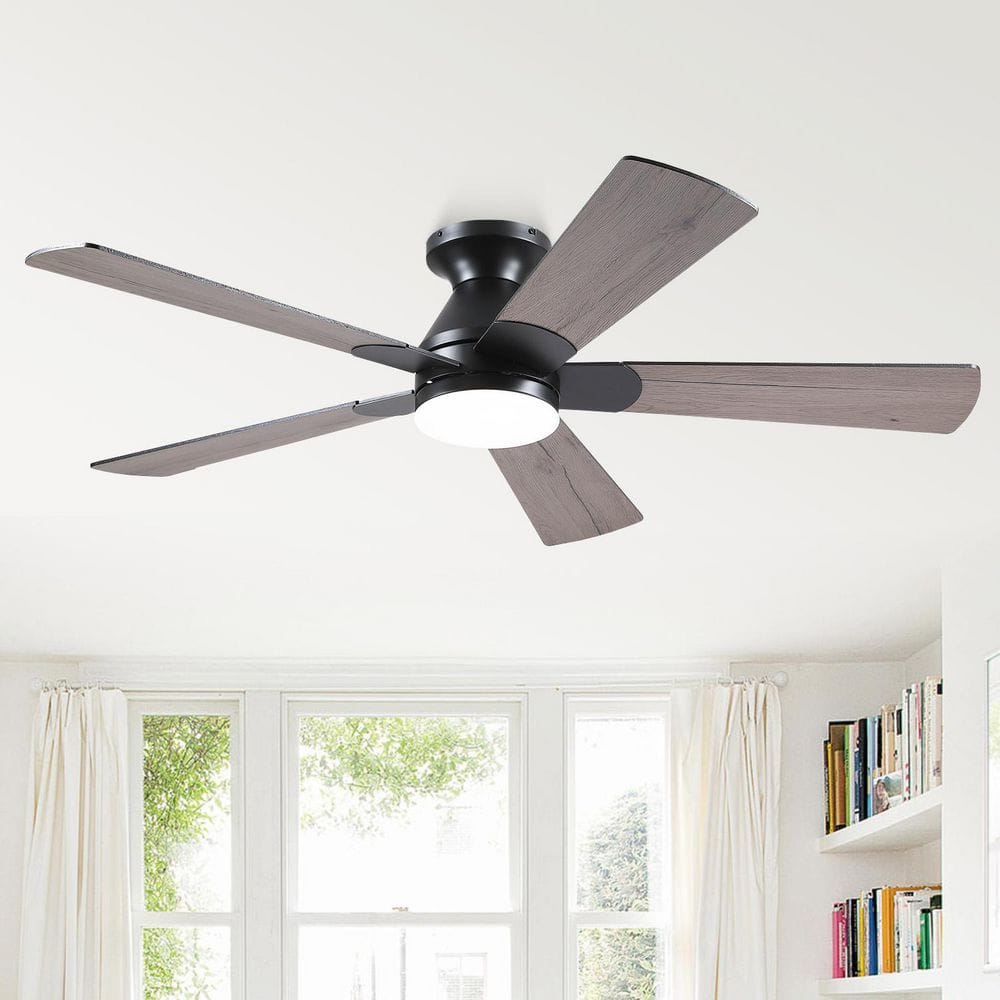 52 in. Indoor/Outdoor Black Flush Mount Modern Ceiling Fan with Dimmable LED Lights and Remote Quiet Reversible DC Motor price history on PriceWatchPro