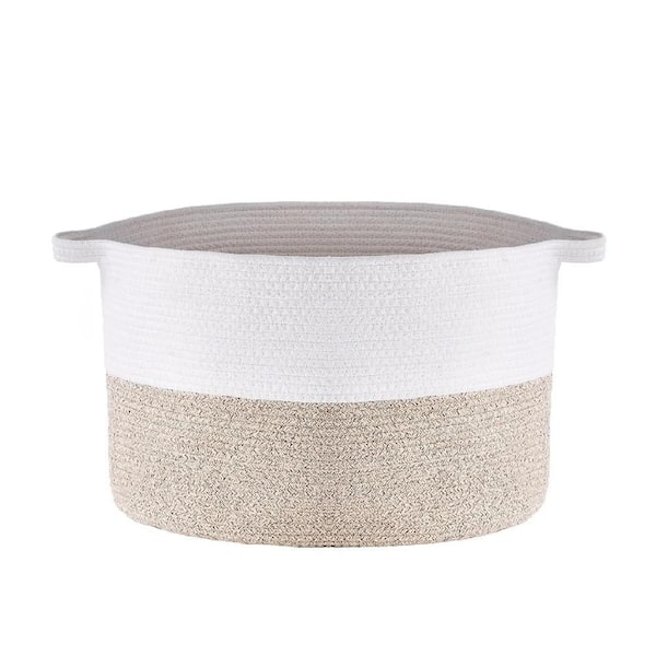 20 in. L x 20 in. W x 13 in. H Round Bath Accessory Cotton Rope Basket with Handles for Clothes, Toys & Decor in White