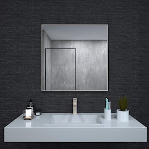 Aura 30 in. W x 30 in. H Rectangular Framed Wall Bathroom Vanity Mirror in Brushed Nickel