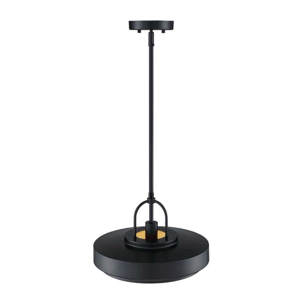 Odea 14" Matte Black Mid-Century Modern Pendant Light with Gold Interior