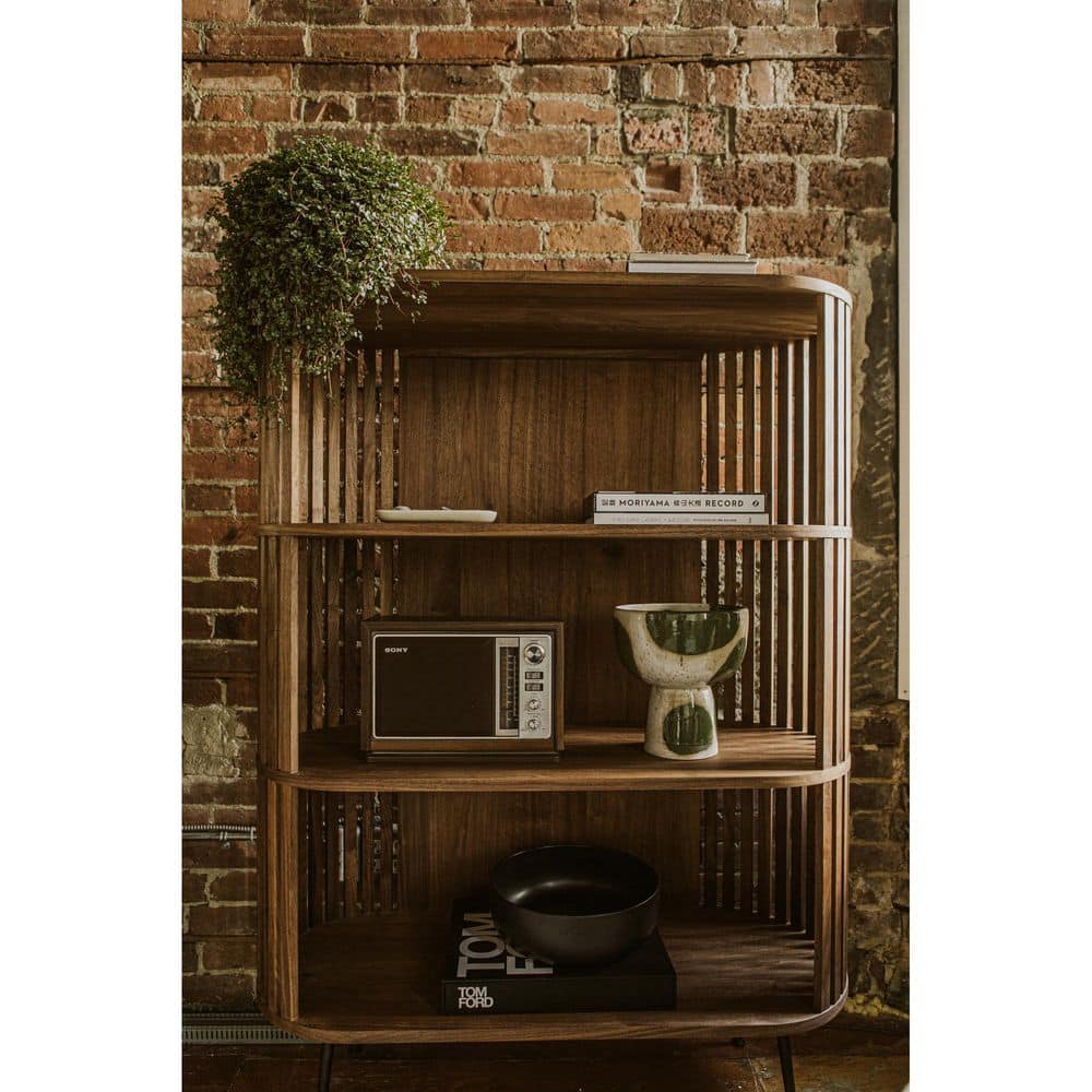 Jules 57 in. Tall Light Brown Solid Walnut Wood and Veneer Mid-Century Modern 2-Shelf Bookshelf with Steel Legs price history on PriceWatchPro