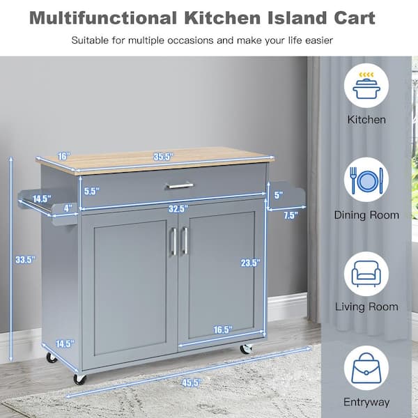 Grey Full Size Portable Kitchen Cart with Counter Top in Multiple Finishes:  Spice Rack and Towel Bar Included Measuring 51-1/2'' W x 18'' D x 34'' H By  Crosley Furniture