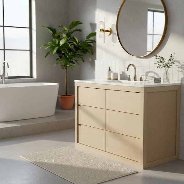 Clairebeth 48 in. Single Sink Natural Bath Vanity with White Marble Top