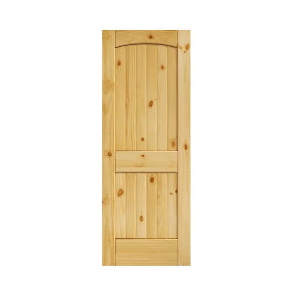 eightdoors 28 in. x 80 in. x 1-3/8 in. 2-Panel Arch Top V-Groove Knotty Solid Core Pine Wood Interior Door Slab