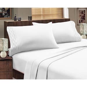 Home Sweet Home Extra Soft Deep Pocket Embroidered Luxury Bed Sheet Set - Queen, White