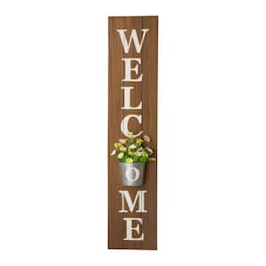 Wooden Welcome Porch Sign with Metal Planter