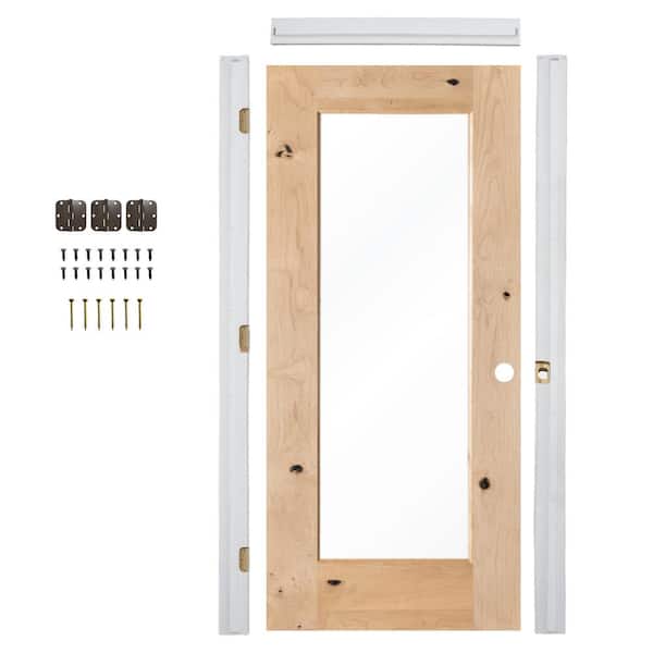 28in.x80in. Left-Hand 1-Lite Clear Glass Unfinished Alder Wood Assembly Required Interior Door Kit w/Quick Assemble Jamb