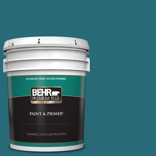 BEHR PREMIUM PLUS 5 gal. #M470-7 Blue Stream Semi-Gloss Enamel Exterior Paint & Primer