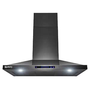 36 in. 350 CFM Convertible Wall Mount Kitchen Range Hood with LED Lights in Black Stainless Steel