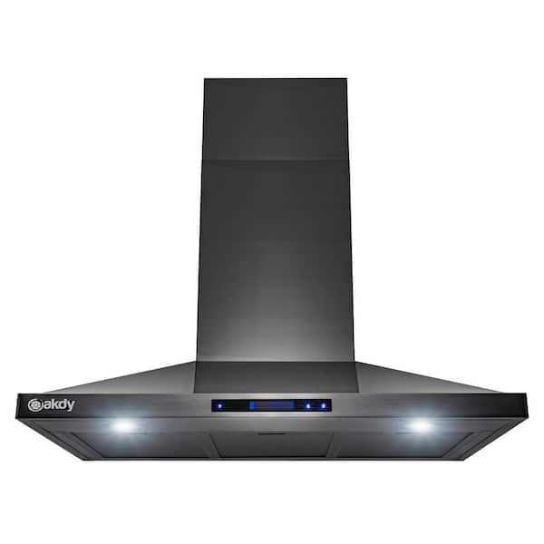 AKDY 36 in. 350 CFM Convertible Wall Mount Kitchen Range Hood with LED Lights in Black Stainless Steel
