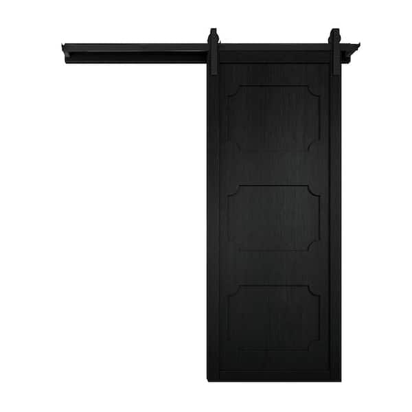 VeryCustom 30 in. x 84 in. The Harlow III Midnight Wood Sliding Barn Door with Hardware Kit in Stainless Steel