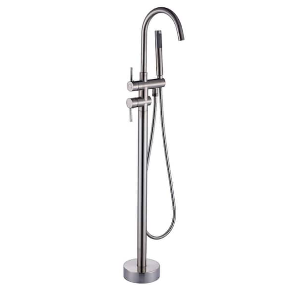 FLG 2-Handle Freestanding Tub Faucet with Hand Shower in Brushed Nickel