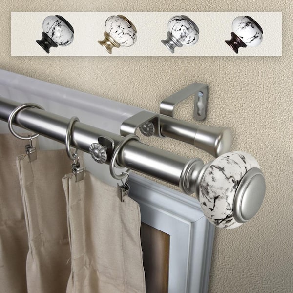 EMOH 1 Inch Dia 66-120" Adjustable Grove Double Curtain Rod in Satin Nickel