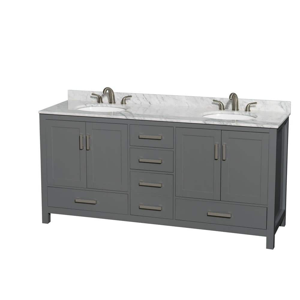 Sheffield 72 in. W x 22 in. D x 35 in. H Double Bath Vanity in Dark Gray with White Carrara Marble Top -  Wyndham Collection, 700161169539