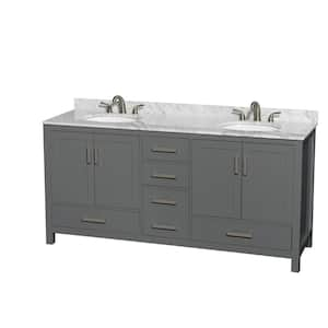 Sheffield 72 in. W x 22 in. D x 35 in. H Double Bath Vanity in Dark Gray with White Carrara Marble Top