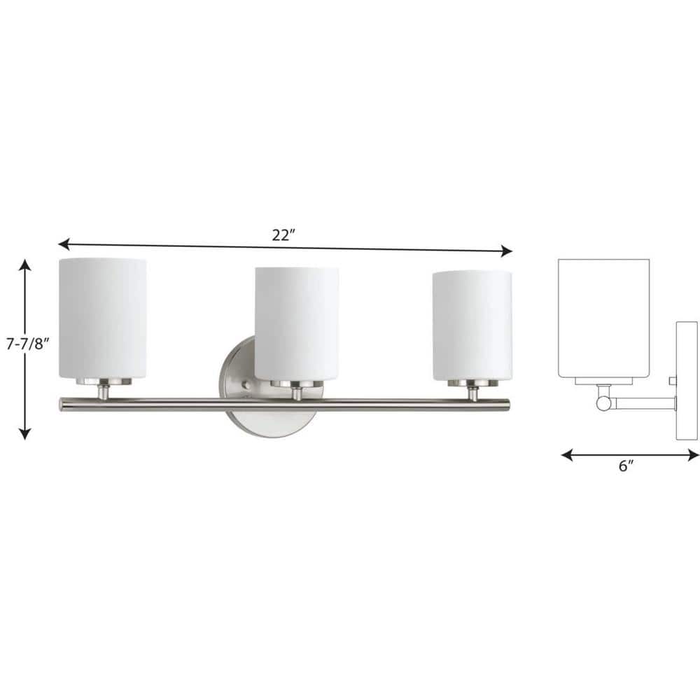 Brushed Nickel 3-Light Dimmable Bath Vanity Fixture