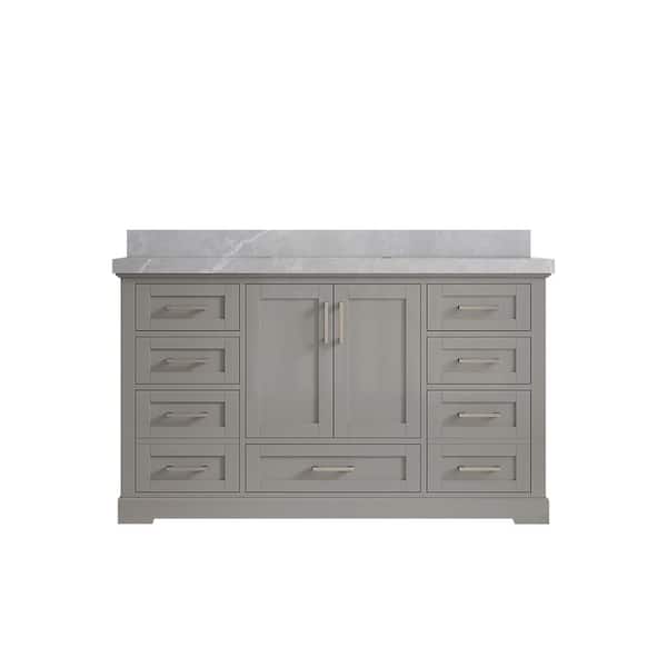 Willow Collections Boston 60 in. W x 22 in. D x 36 in. H Single Sink Bath Vanity in Elephant Gray with 2 in. Pearl Gray Quartz Top