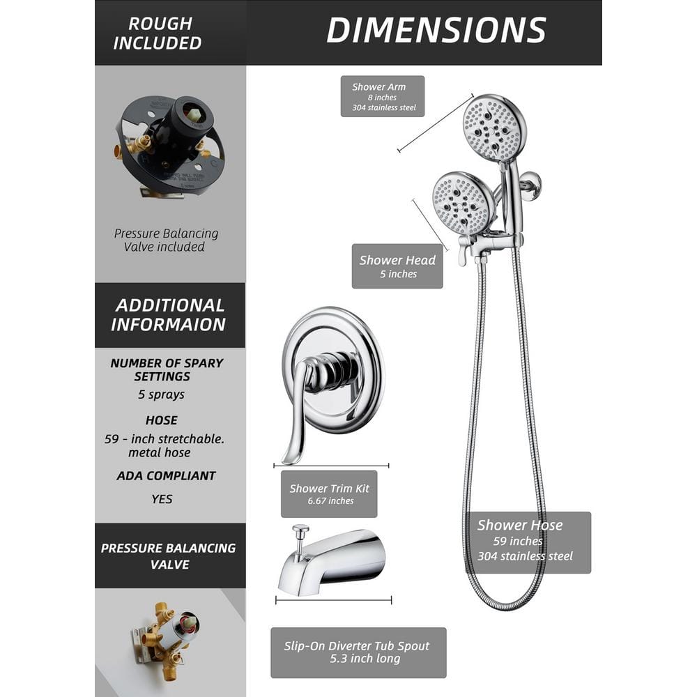 Chrome Wall Mounted Handheld Rain Shower System