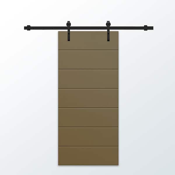 CALHOME 30 in. x 80 in. Olive Green Painted Composite MDF Paneled Interior Sliding Barn Door with Hardware Kit