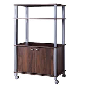 Black Multifunctional Rolling Kitchen Cart with 2-Tier Shelf and Cabinet