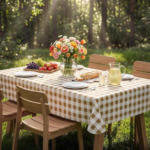 52'' X 70'' Checkered Tablecloth Vinyl Tablecloths with Flannel Backing Wipeable Spillproof Plastic Table Cover