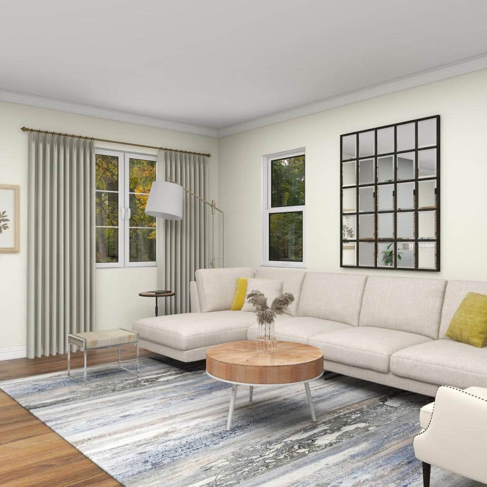 Modern Minimalist Round Coffee Table with White Distressed Iron Legs, 32"W