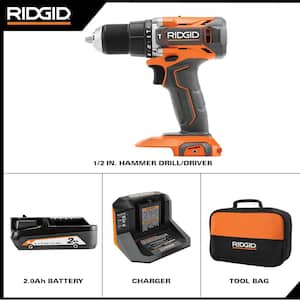 18V Cordless 1/2 in. Hammer Drill/Driver Kit with 2.0 Ah Battery and Charger