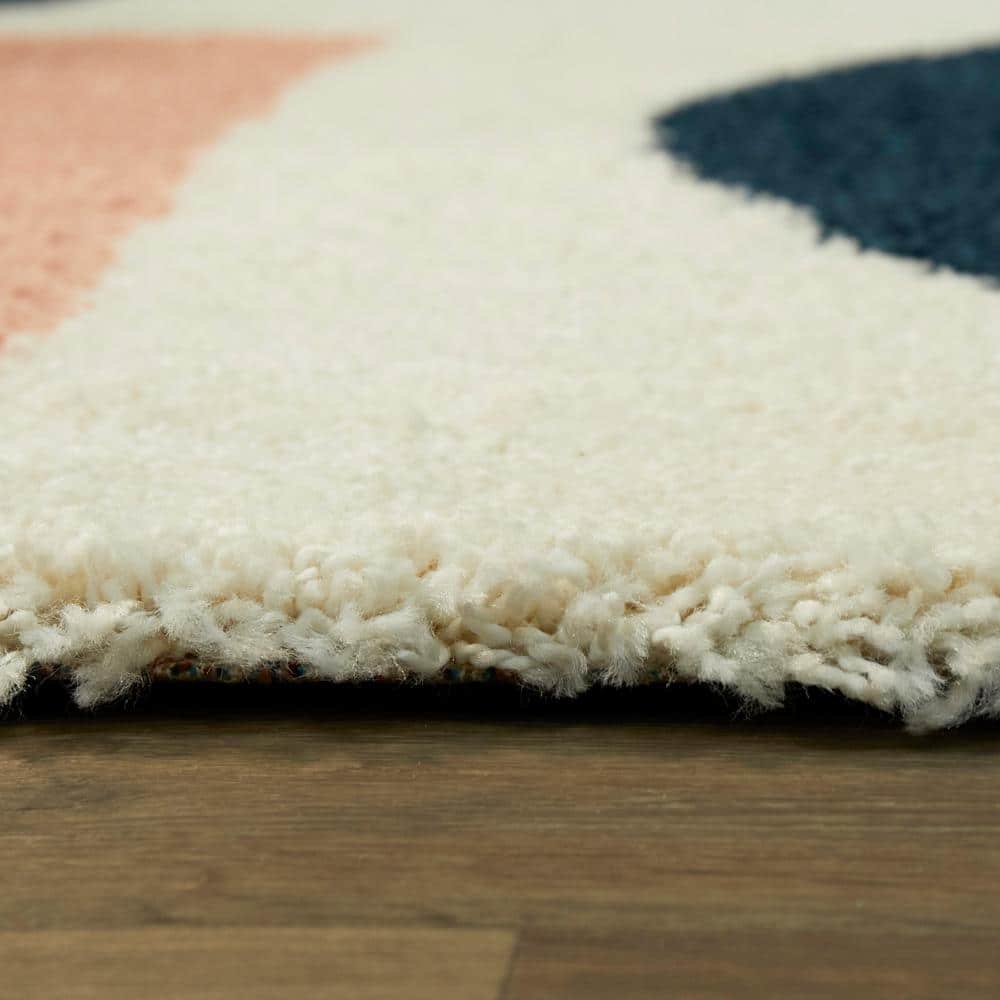 Navy and Multicolor Geometric Synthetic 5' x 7' Area Rug