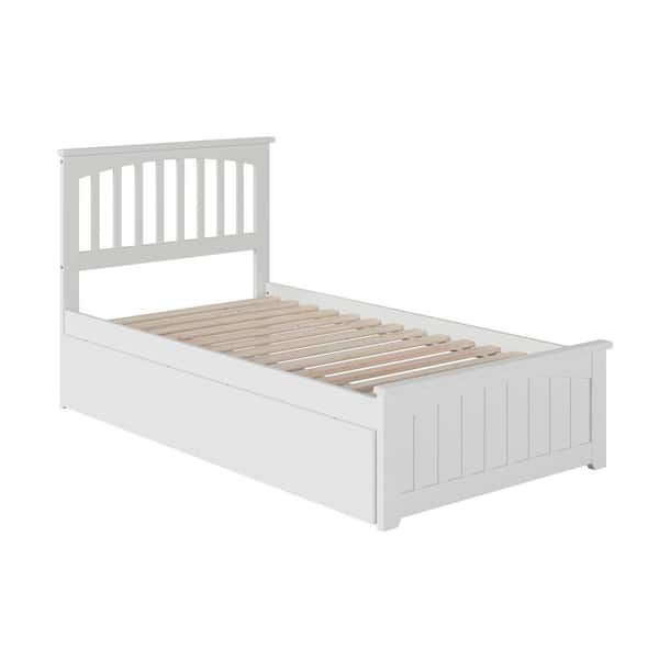 Mission White Twin XL Solid Wood Storage Platform Bed Frame with Matching Footboard with 2-Bed Drawers