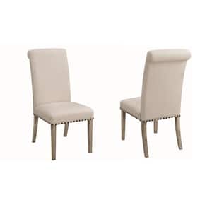 Taylor Parson Dining Chairs with Nailhead Trim Beige and Pine (Set of 2)