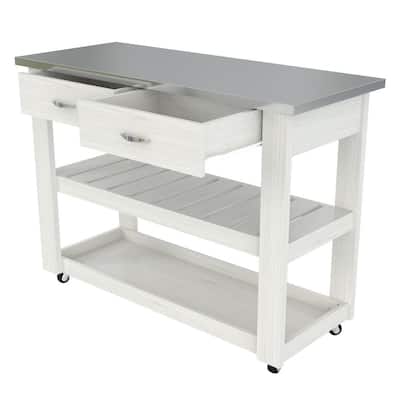White 46.8 in. x 33.8 in. x 19.7 in. Kitchen Utility Cart with Stainless Steel Top