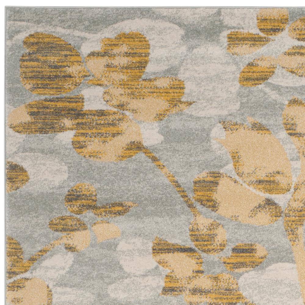 Grey and Gold Floral 9' x 12' Synthetic Area Rug