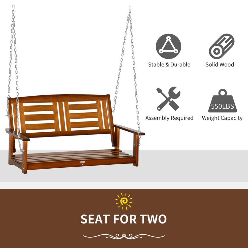 Teak and Pine Two-Person Outdoor Porch Swing with Chains