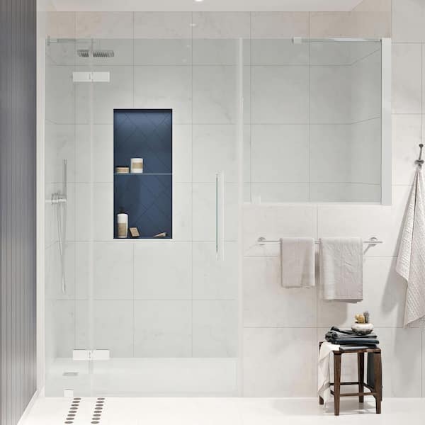 OVE Decors Tampa 68 1/8 in. W x in. H Pivot Frameless Door in Chrome with Buttress Panel
