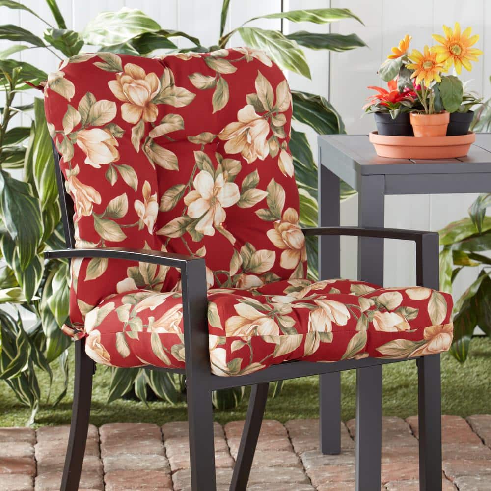 Roma Floral Red Polyester Outdoor Dining Chair Cushion