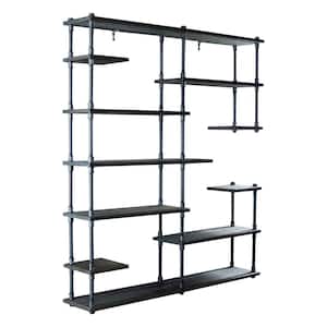 New Age 73 in. Hammered Black/Aged Black Metal 11-shelf Etagere Bookcase with Open Storage