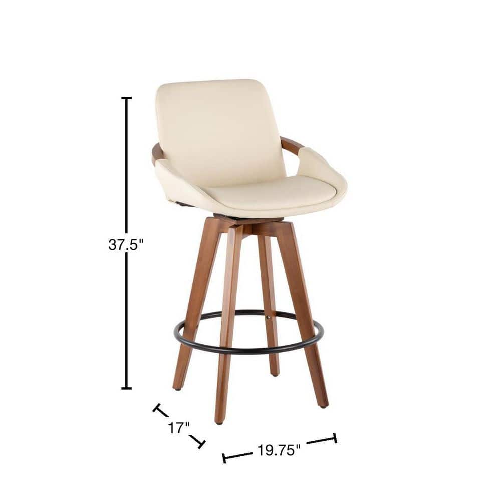 Cream Faux Leather Walnut Swivel Counter Stool