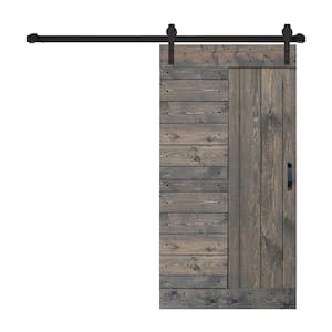 L Series 42 in. x 84 in. Smoky Gray Finished Solid Wood Sliding Barn Door with Hardware Kit - Assembly Needed