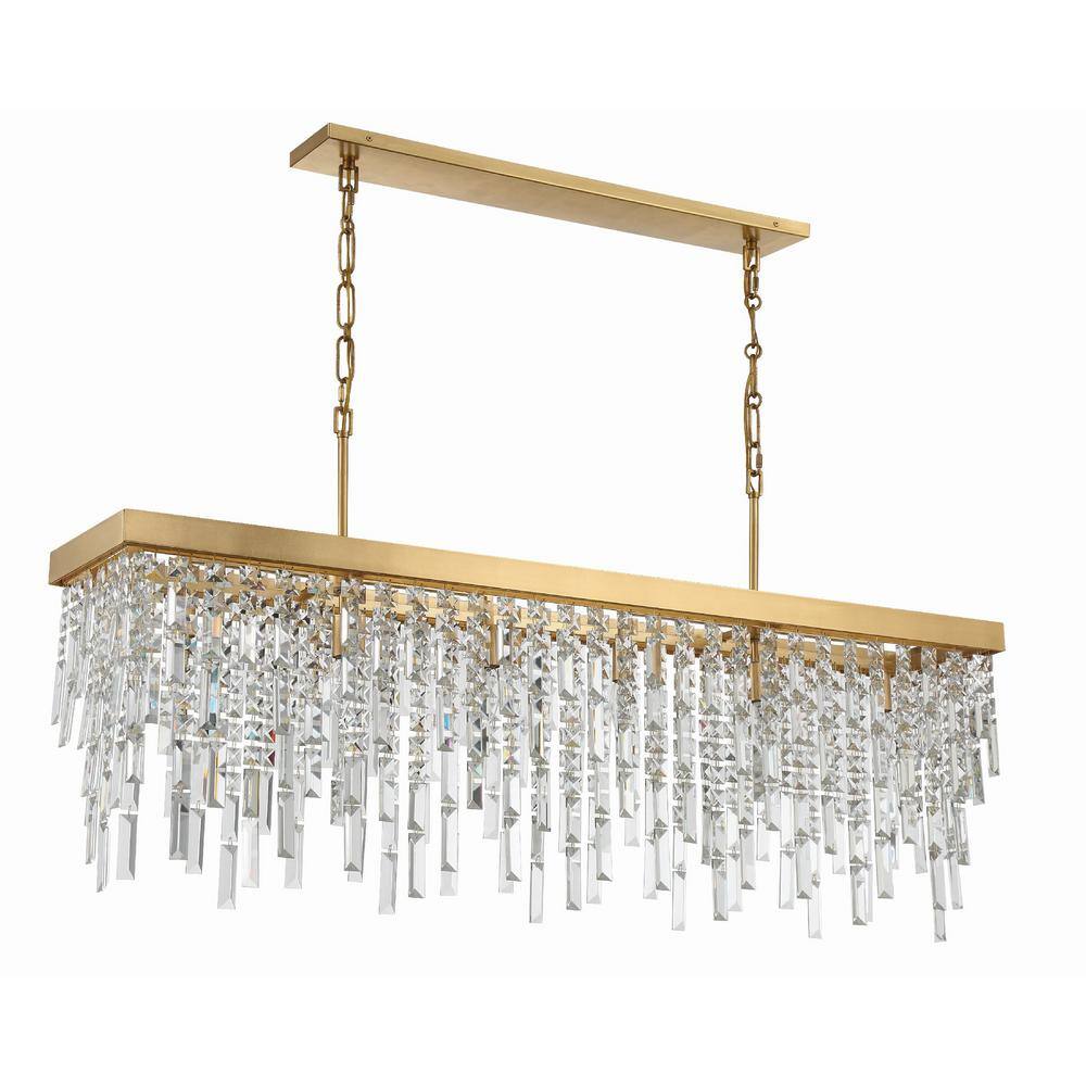 Antique Gold Rectangular Crystal 6-Light Chandelier