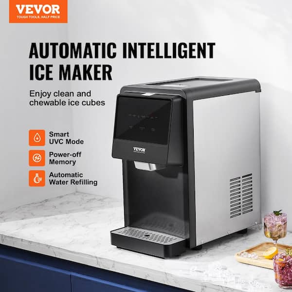 VEVOR Nugget Ice Maker Countertop, 37lbs in 24 Hrs, Manual & Auto Refill Nugget Ice Maker Self Cleaning Pebble Ice Maker for Home Office Party RV