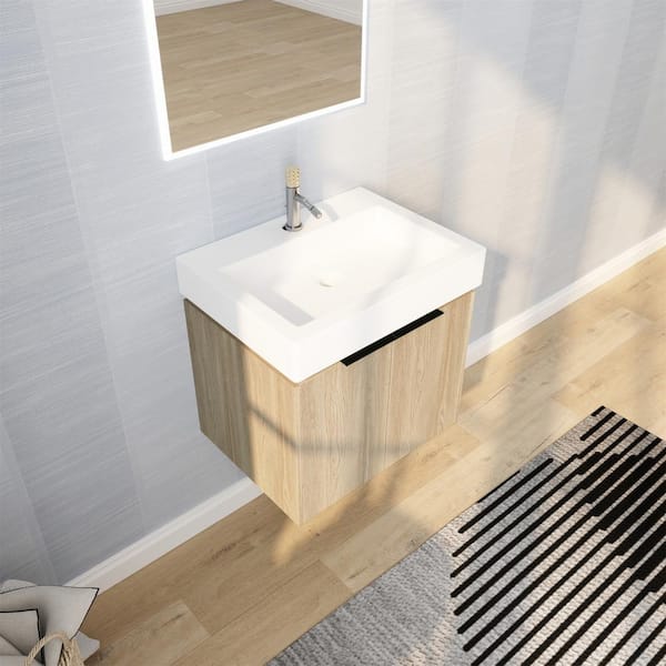 FUNKOL 24 in. W Simplicity Style Floating Bathroom Vanity with Ceramic ...