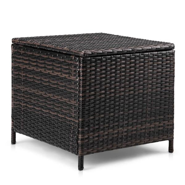 Karl home 20.8 in. Brown Wicker Outdoor Storage Side Table