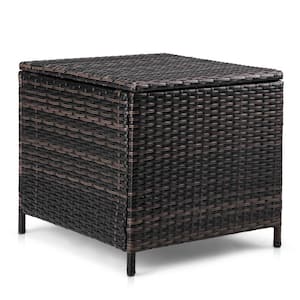20.8 in. Brown Wicker Outdoor Storage Side Table
