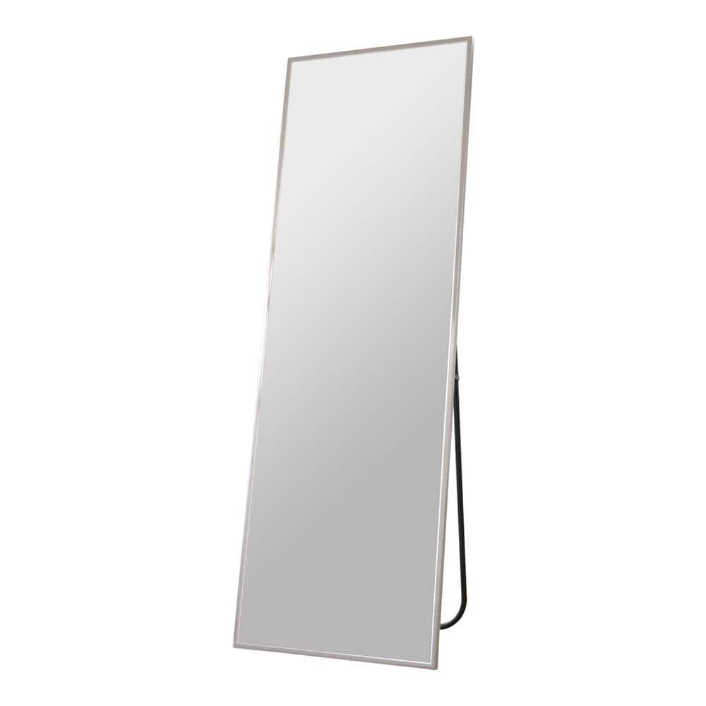 21 in. W x 64 in. H Modern Rectangle Oversized Silver Metal Framed Full Len